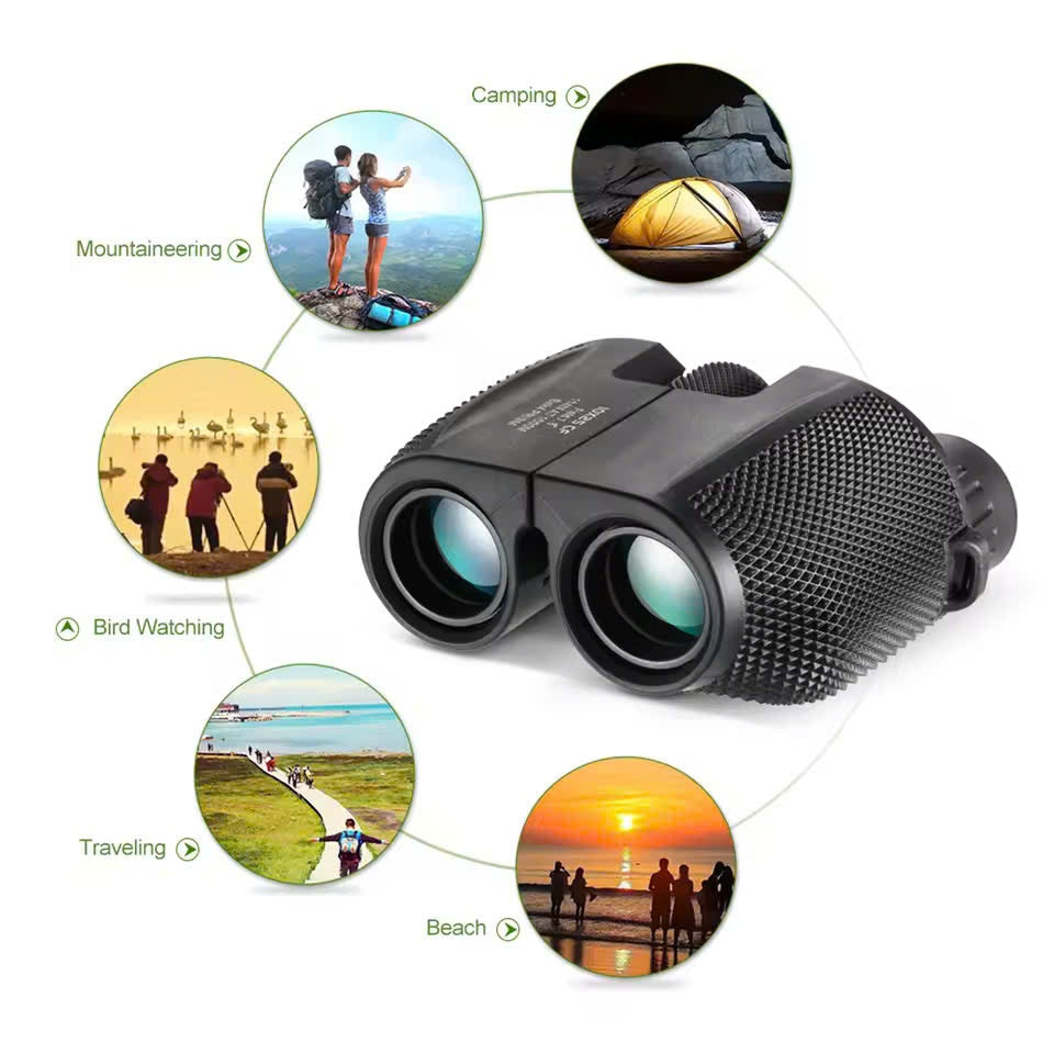 Waterproof High-Power Night-Vision Binoculars for Adults and Kids with 10×25 Magnification, Carrying Strap, Storage Pouch