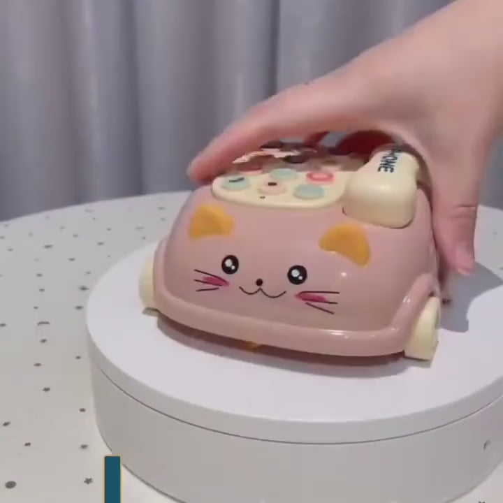 3-in-1 Musical Phone Toy with Mini Piano, Pull-Along Cat Car and Toy Phone, Safe for Ages 1+
