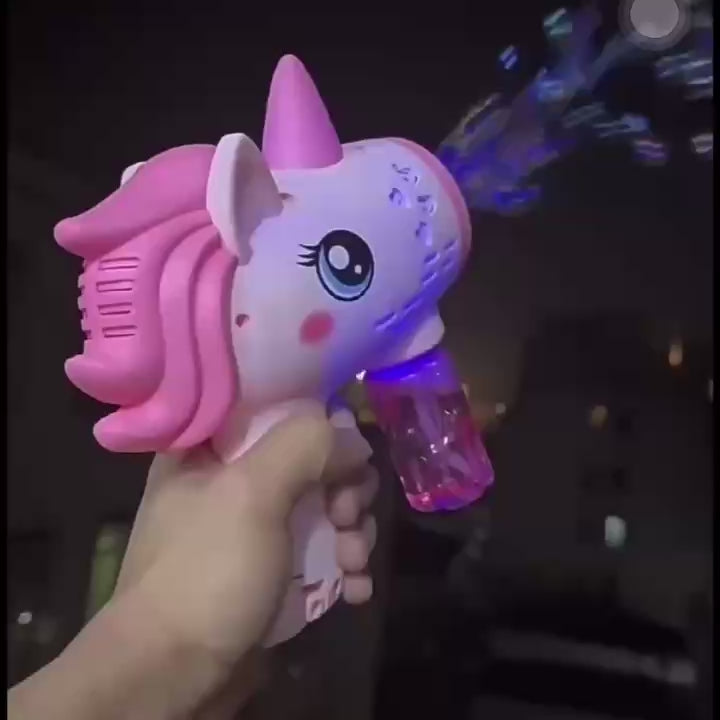 Unicorn Toy Bubble Machine with LED Lights, Compact, Portable, Safe for Ages 3+