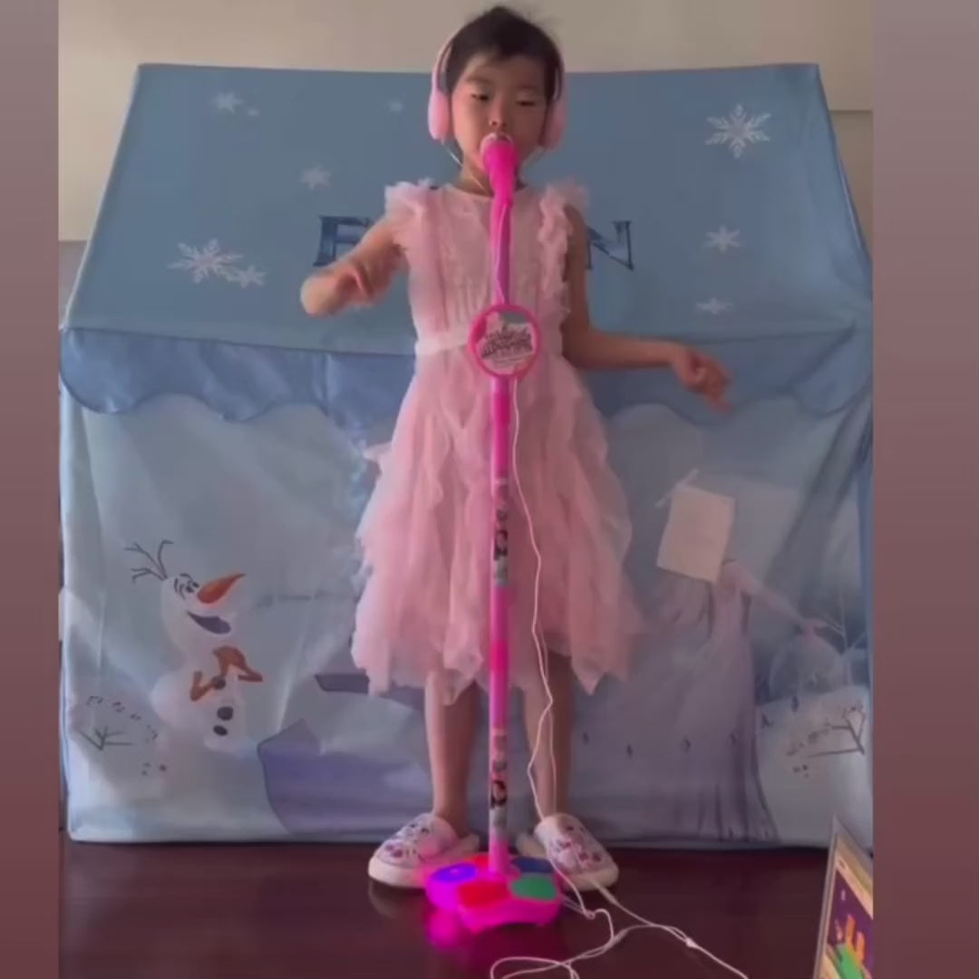 Kids Karaoke Microphone Toy with Stand Design and Colorful LED Lights, Safe for Ages 3+