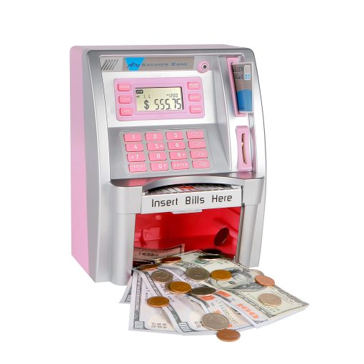 Upgraded Talking ATM Piggy Bank for Kids Adults, Toy Money Bank for Real Money with Voice Prompt, Electronic Money Safe Coin Box