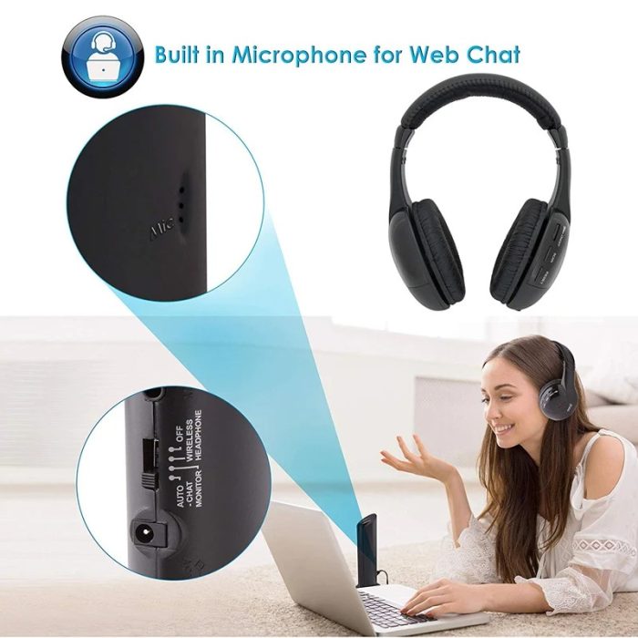 5-in-1 Wireless Headset with Hi-Fi Sound, FM Radio, and Monitoring Features