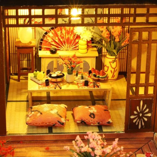 Dollhouse Miniature with Furniture, DIY Wooden Dollhouse Kit Japanese Style Plus Dust Protection and Music Movement