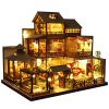 Dollhouse Miniature with Furniture, DIY Wooden Dollhouse Kit Japanese Style Plus Dust Protection and Music Movement