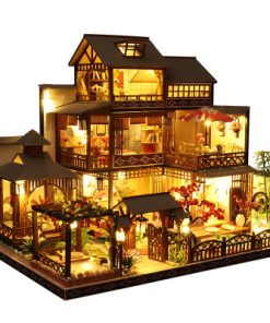 Dollhouse Miniature with Furniture, DIY Wooden Dollhouse Kit Japanese Style Plus Dust Protection and Music Movement