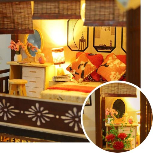 Dollhouse Miniature with Furniture, DIY Wooden Dollhouse Kit Japanese Style Plus Dust Protection and Music Movement