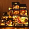 Dollhouse Miniature with Furniture, DIY Wooden Dollhouse Kit Japanese Style Plus Dust Protection and Music Movement