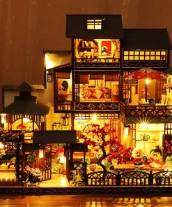 Dollhouse Miniature with Furniture, DIY Wooden Dollhouse Kit Japanese Style Plus Dust Protection and Music Movement