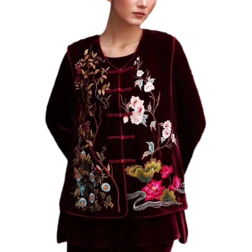Traditional Velvet Jacket with Hand Embroidered Floral Design (1)