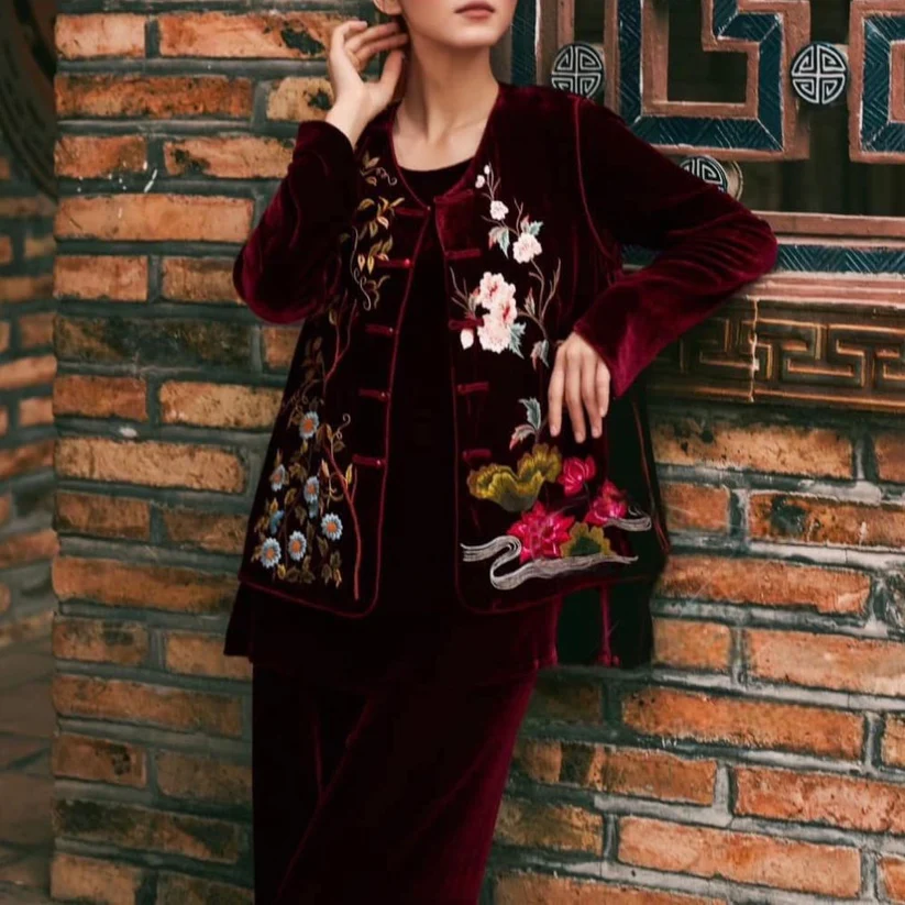 Traditional Velvet Jacket with Hand Embroidered Floral Design (3)